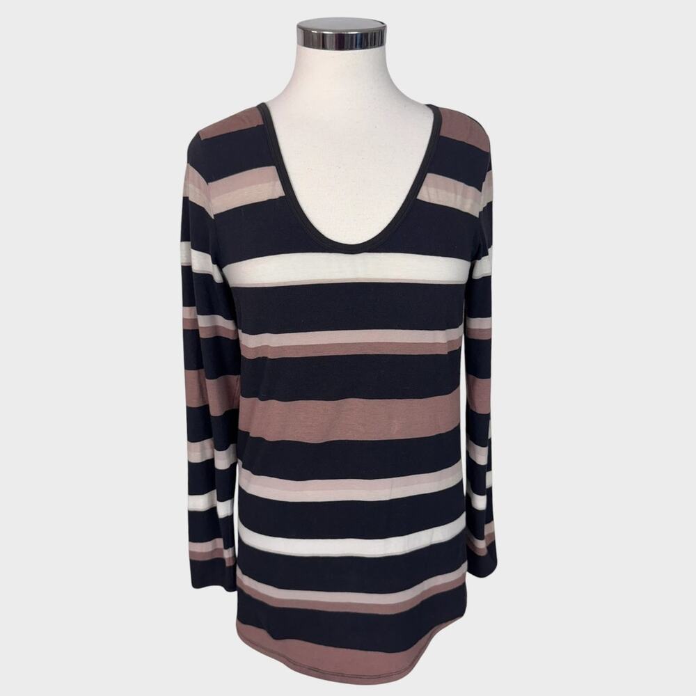 Lole Womens Small Organic Cotton Striped Shirt Black Brown